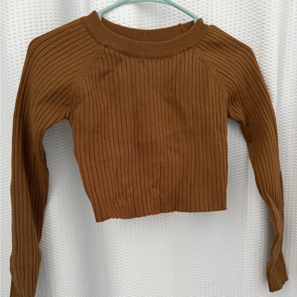 Brown Ribbed Knit Sweater Top